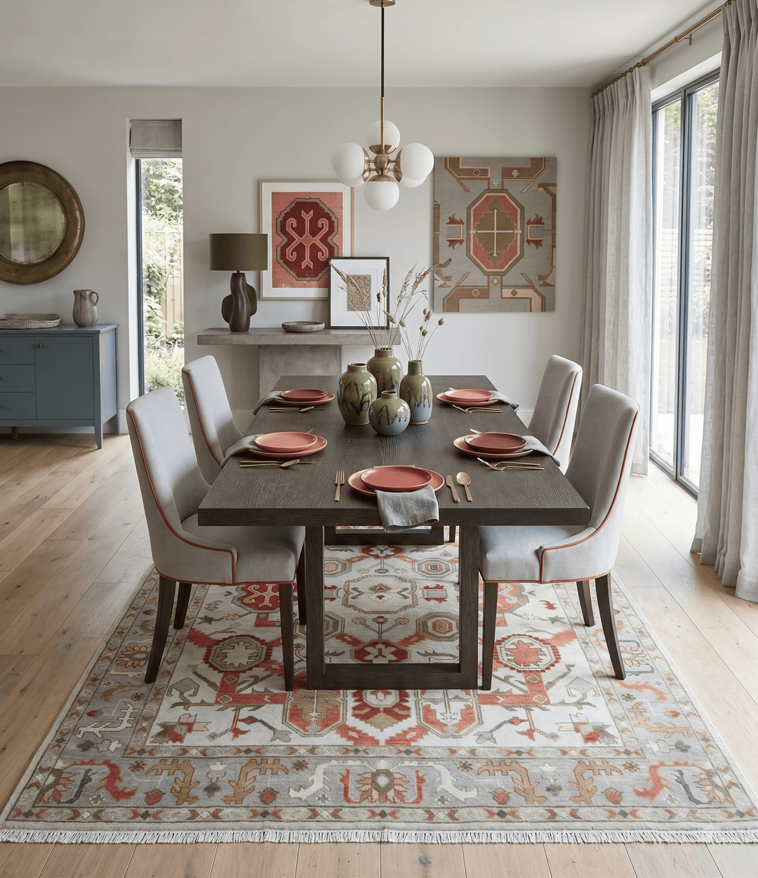 Custom Made Hand Knotted Ivory, Silver and Rust Traditional Wool Area Rug - The Rug Decor