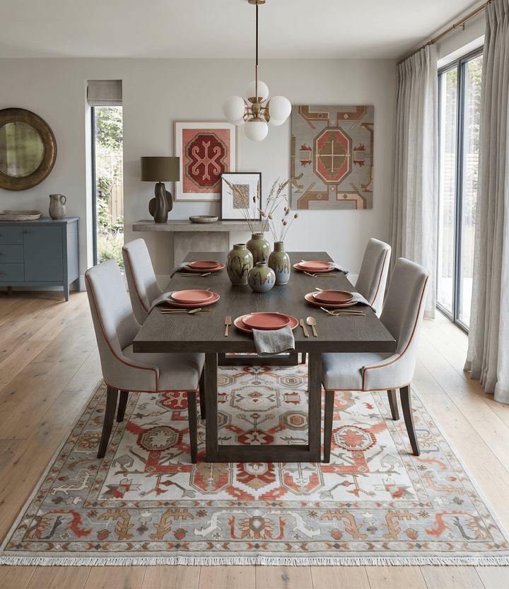 Custom Made Hand Knotted Ivory, Silver and Rust Traditional Wool Area Rug - The Rug Decor