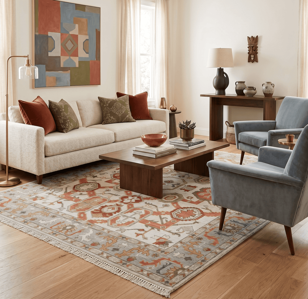 Custom Made Hand Knotted Ivory, Silver and Rust Traditional Wool Area Rug - The Rug Decor