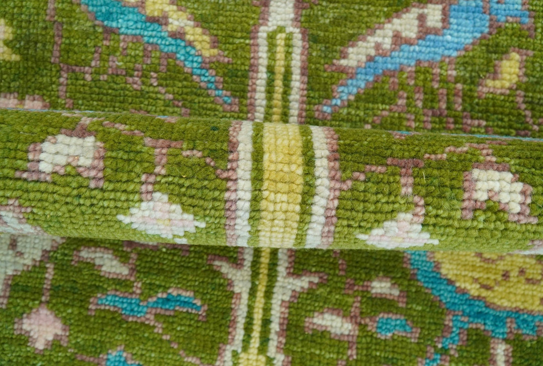 Custom Made Hand Knotted Jungle Life Peacock Green Runner Wool Rug - The Rug Decor