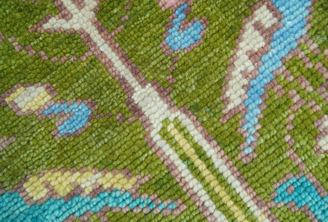 Custom Made Hand Knotted Jungle Life Peacock Green Runner Wool Rug - The Rug Decor