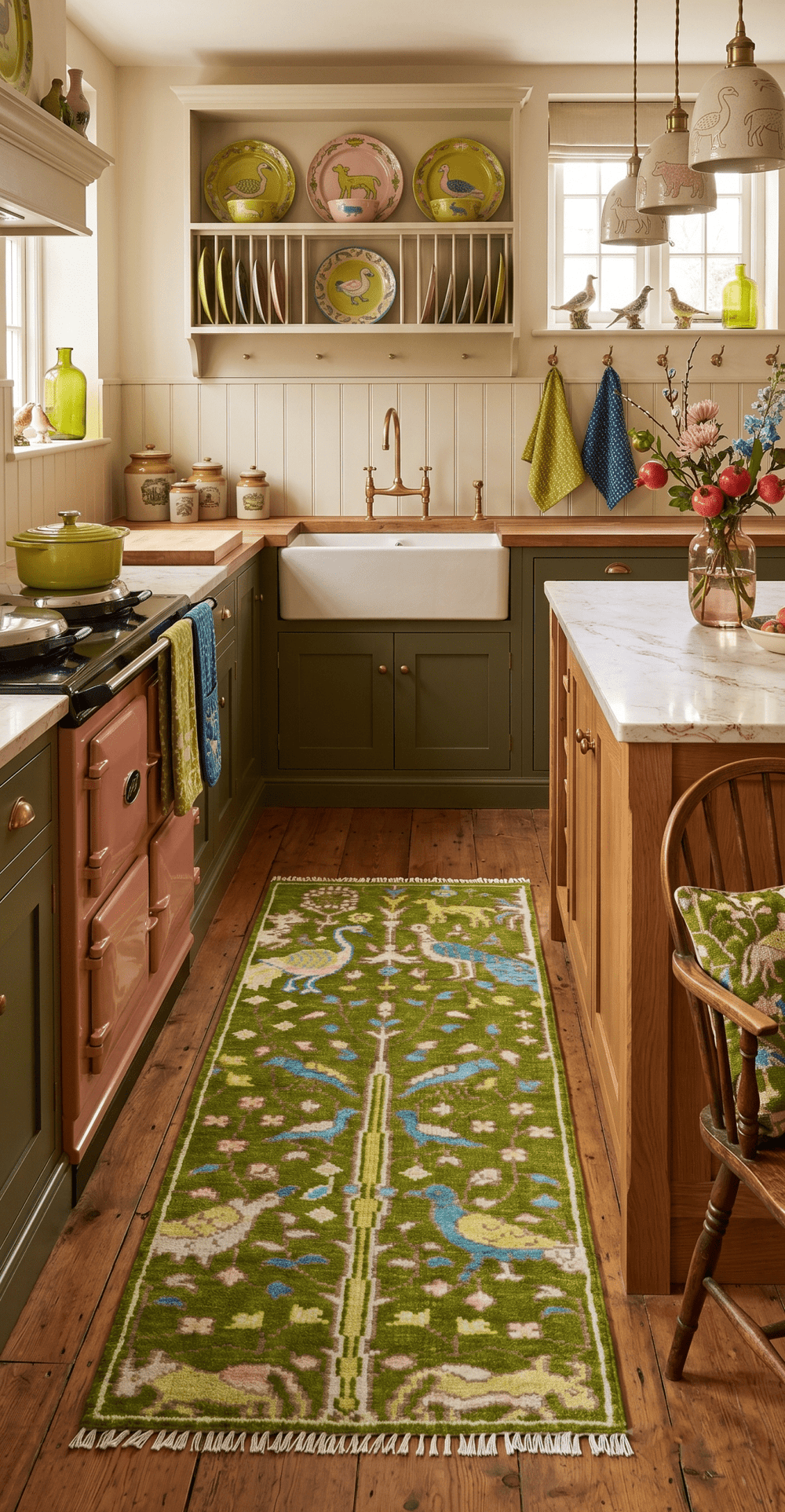 Custom Made Hand Knotted Jungle Life Peacock Green Runner Wool Rug - The Rug Decor