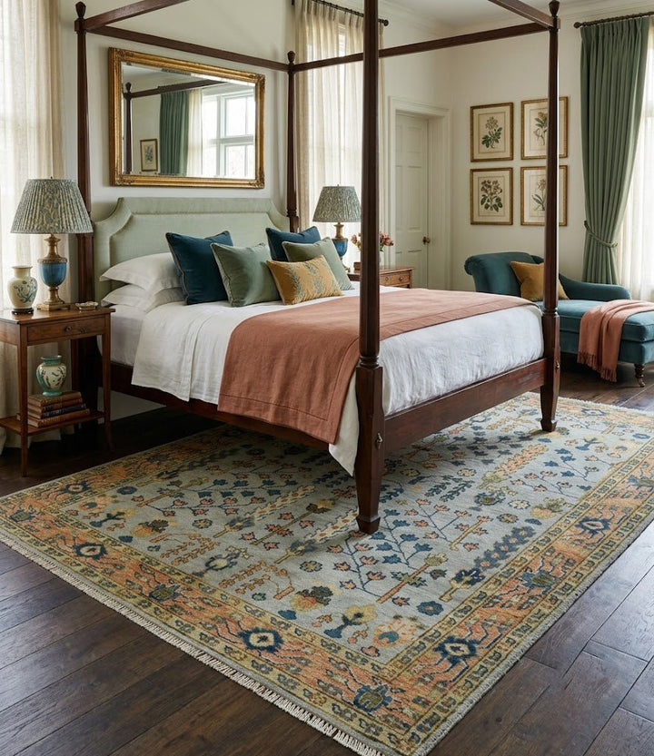 Custom Made Hand Knotted Living Room and Bedroom Rug Rust and Silver Traditional Turkish Style Wool Rug - The Rug Decor