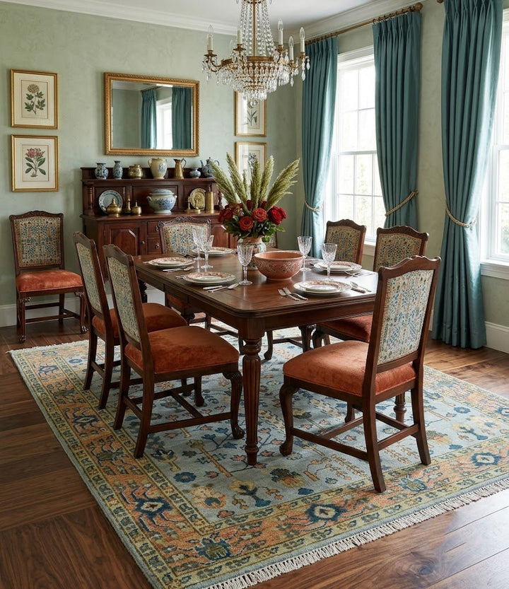 Custom Made Hand Knotted Living Room and Bedroom Rug Rust and Silver Traditional Turkish Style Wool Rug - The Rug Decor