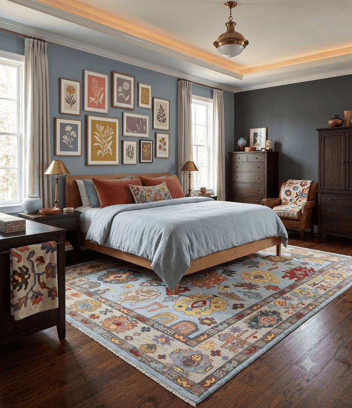 Custom Made Hand Knotted Modern Oushak Blue and Beige Wool Area Rug - The Rug Decor