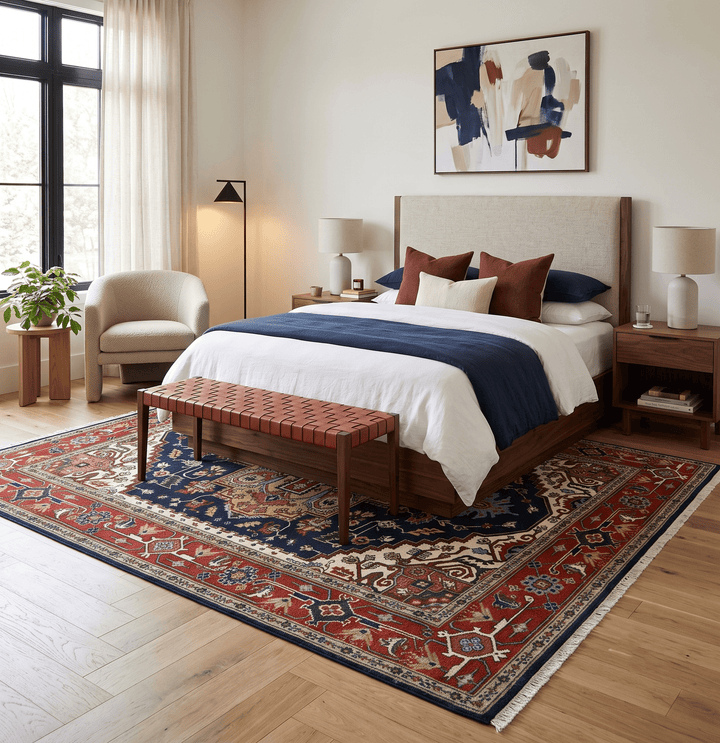 Custom Made Hand Knotted Multi Size Large Olive, Blue, Ivory and Rust Traditional Wool Rug - The Rug Decor