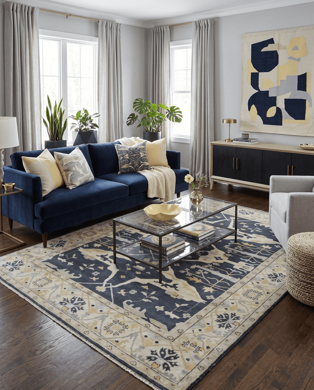 Custom Made Hand Knotted Oriental Oushak Charcoal, Ivory and Olive Wool Area Rug - The Rug Decor
