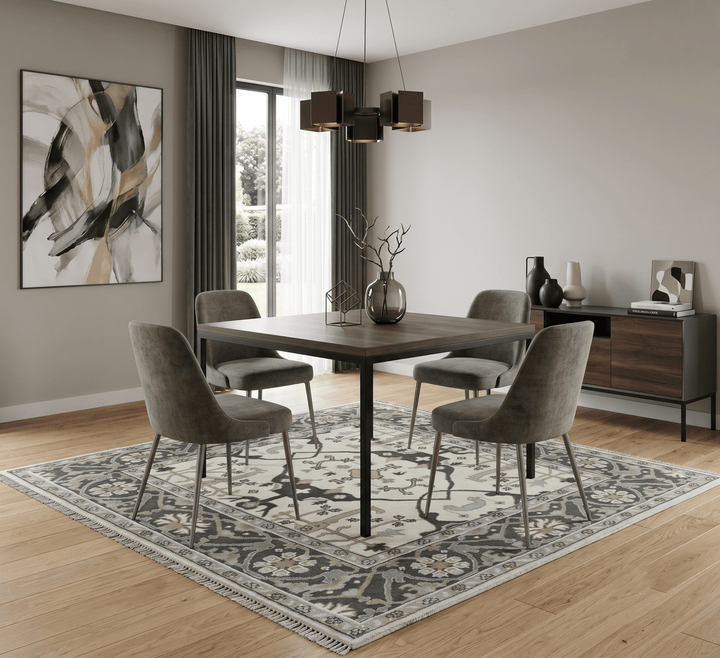 Custom made Hand Knotted Oriental Oushak Ivory, Charcoal and Olive Wool Area Rug - The Rug Decor