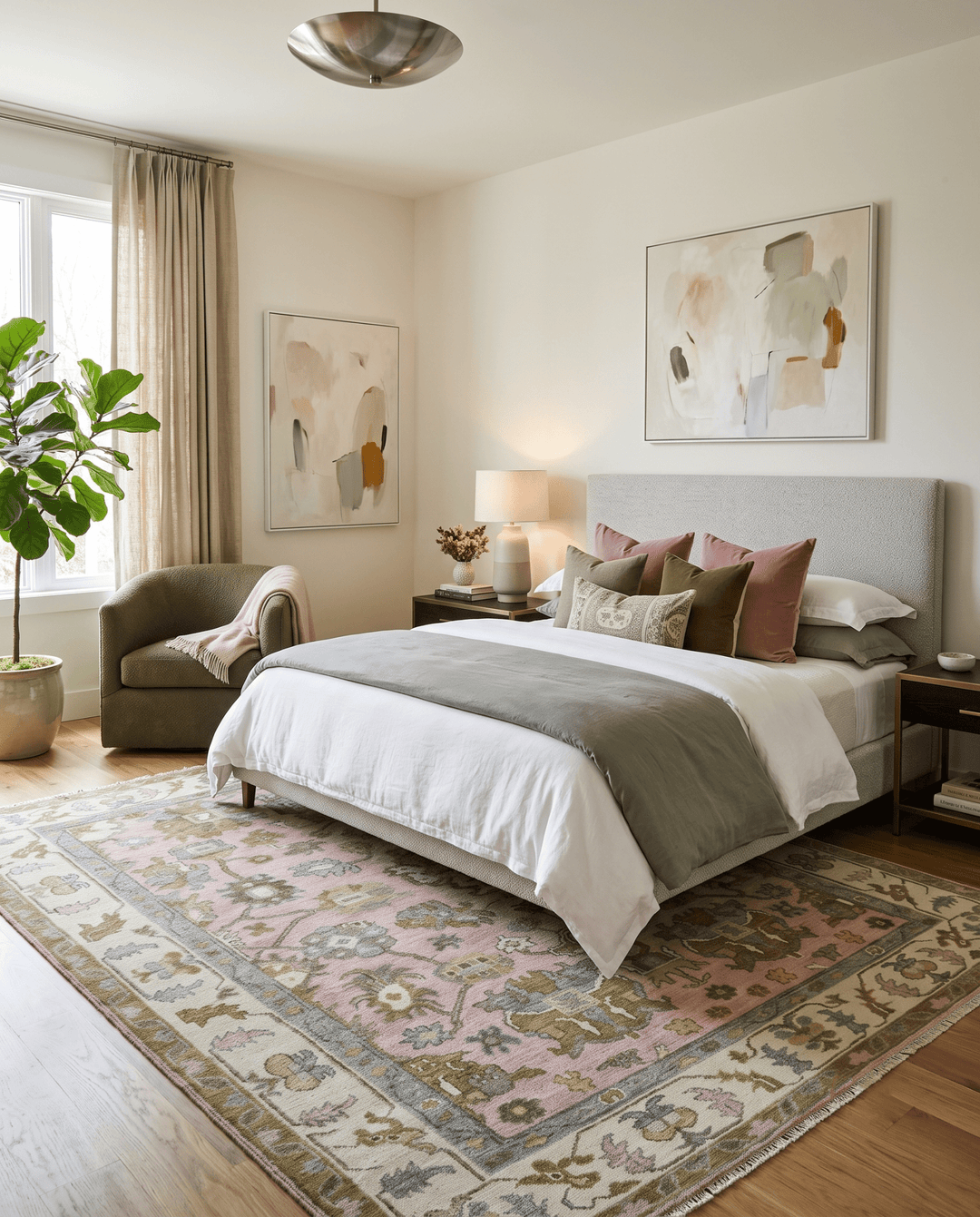 Custom Made Hand Knotted Peach, Ivory and Olive Traditional Style Wool Area Rug - The Rug Decor