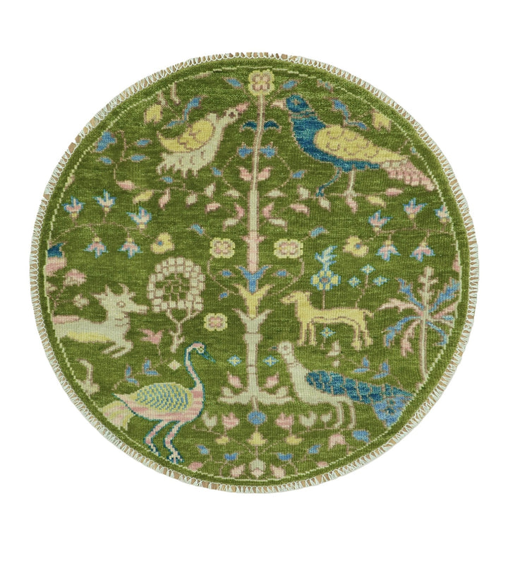 Custom Made Hand Knotted Round Peacock Green Wool Rug - The Rug Decor