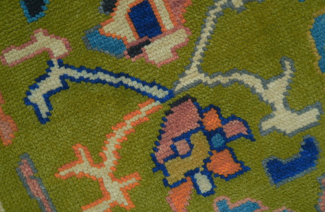 Custom Made Hand Knotted Round Traditional Oushak Green And Gray Wool Rug - The Rug Decor