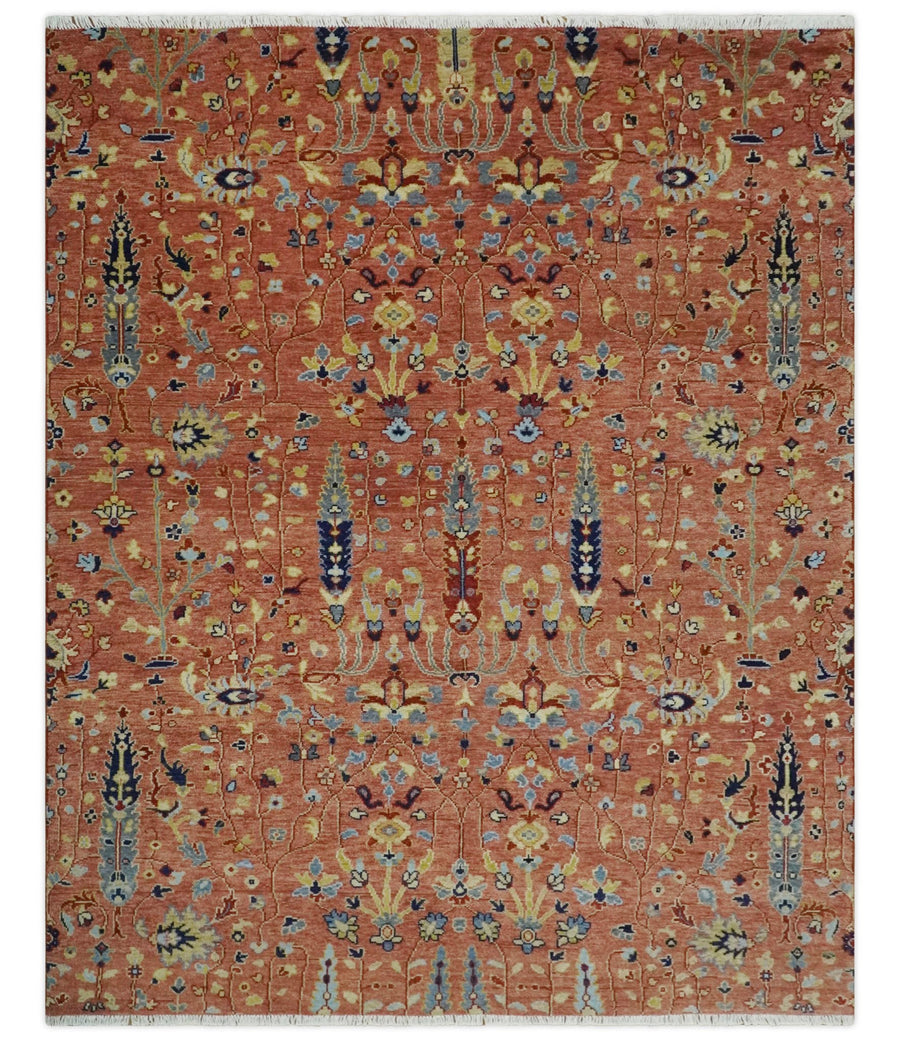 custom Made Hand Knotted Rust and Beige Traditional Turkish Knot Oushak Wool Rug - The Rug Decor