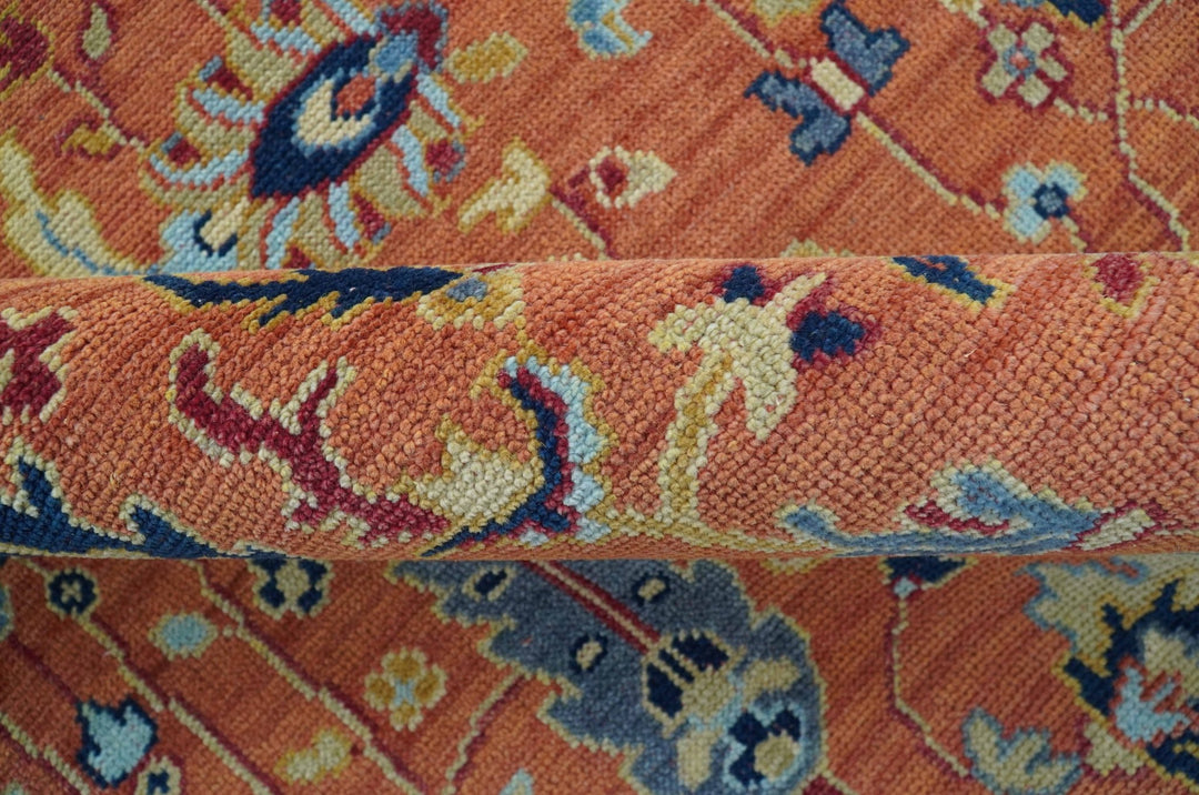 custom Made Hand Knotted Rust and Beige Traditional Turkish Knot Oushak Wool Rug - The Rug Decor