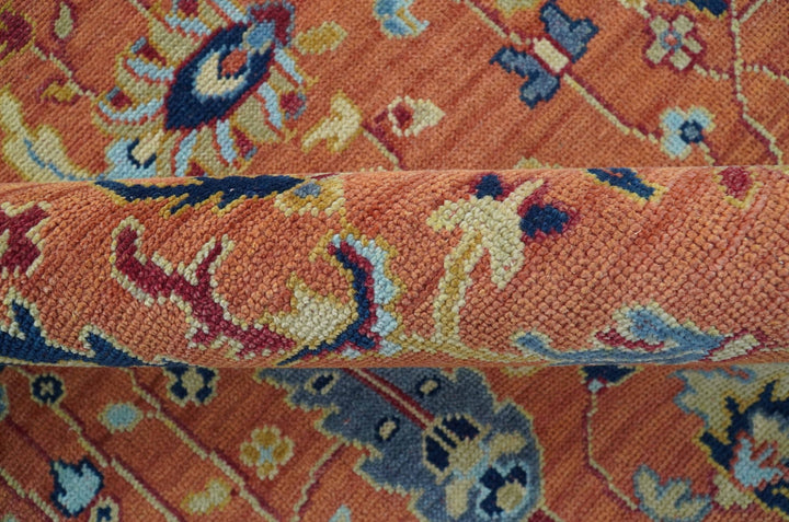 custom Made Hand Knotted Rust and Beige Traditional Turkish Knot Oushak Wool Rug - The Rug Decor