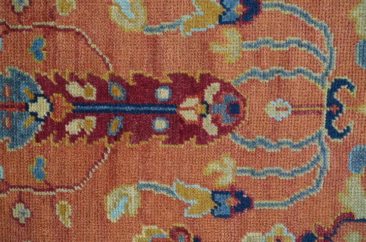 custom Made Hand Knotted Rust and Beige Traditional Turkish Knot Oushak Wool Rug - The Rug Decor