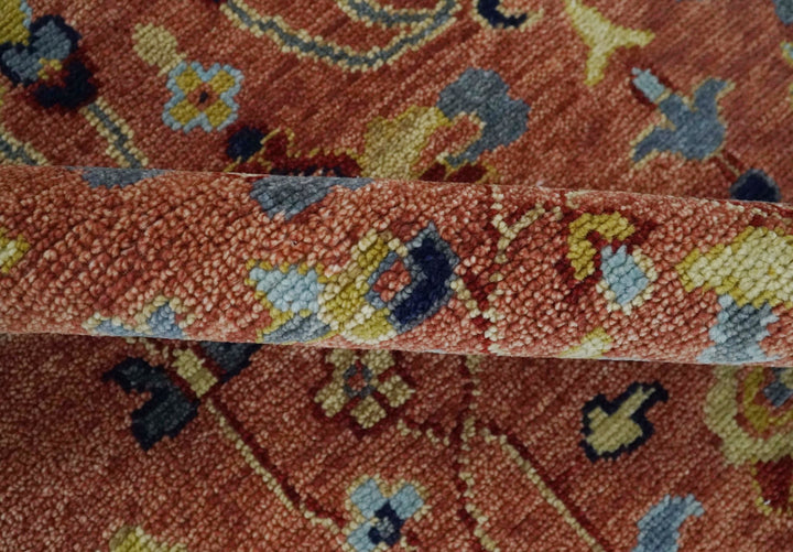 custom Made Hand Knotted Rust and Beige Traditional Turkish Knot Oushak Wool Rug - The Rug Decor