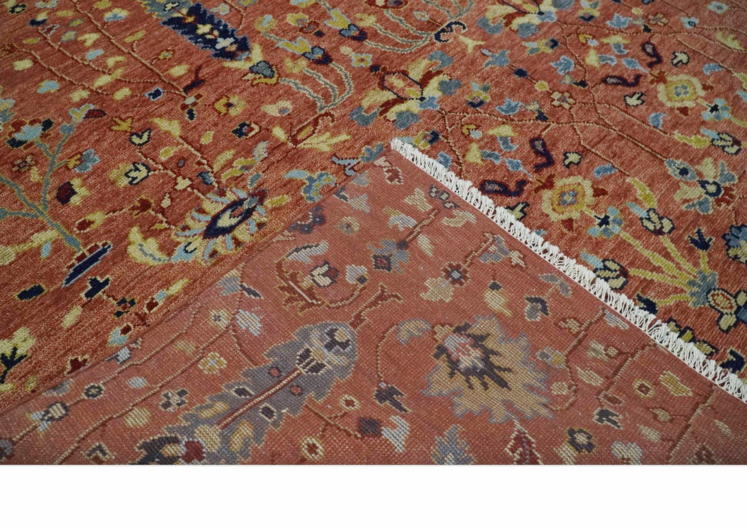 custom Made Hand Knotted Rust and Beige Traditional Turkish Knot Oushak Wool Rug - The Rug Decor