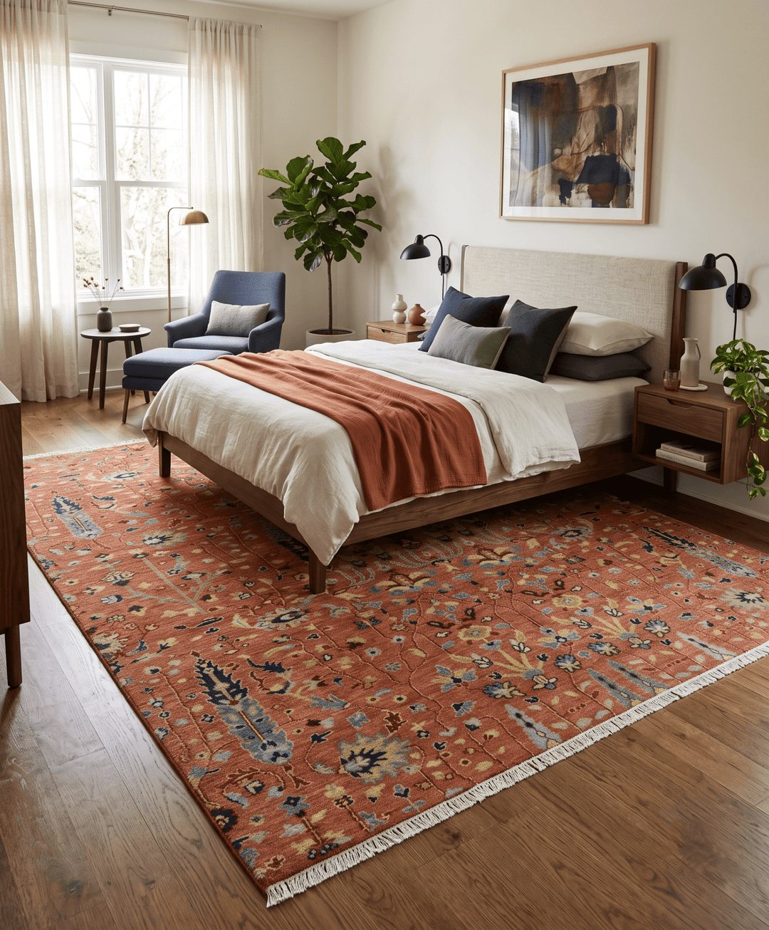 custom Made Hand Knotted Rust and Beige Traditional Turkish Knot Oushak Wool Rug - The Rug Decor