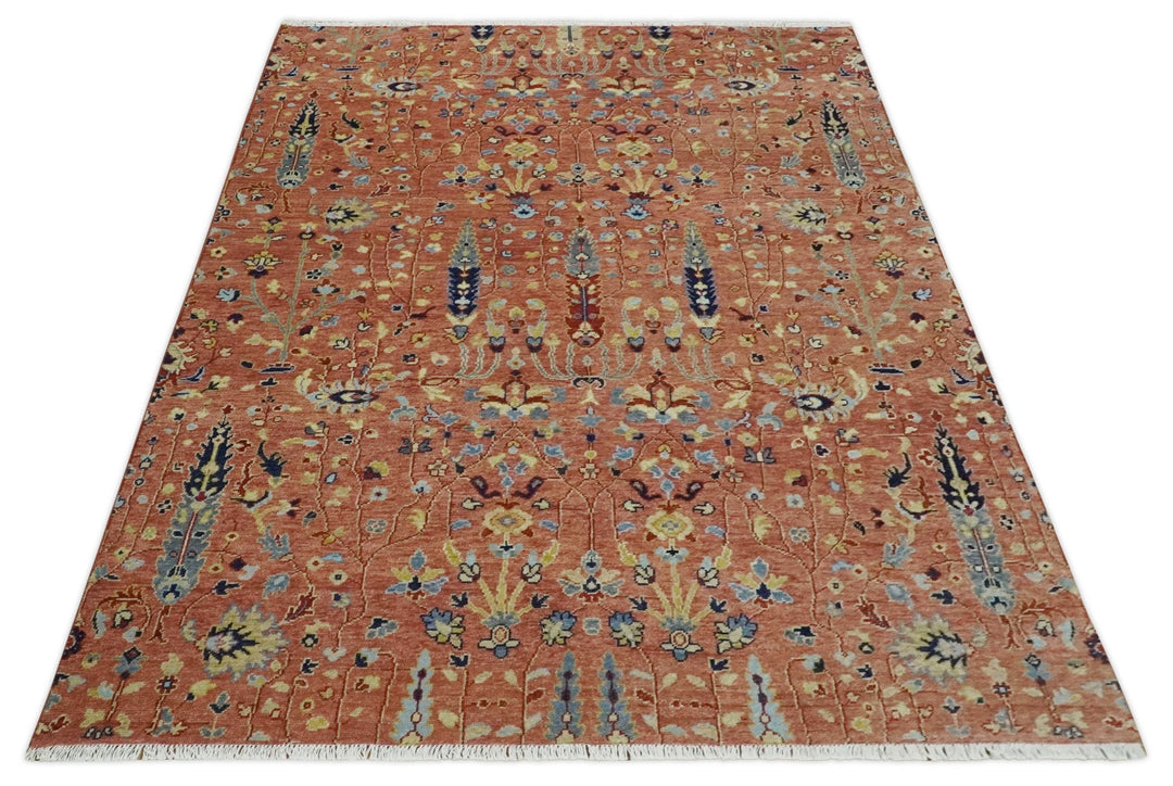 custom Made Hand Knotted Rust and Beige Traditional Turkish Knot Oushak Wool Rug - The Rug Decor