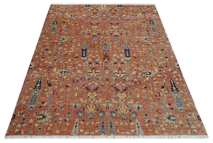 custom Made Hand Knotted Rust and Beige Traditional Turkish Knot Oushak Wool Rug - The Rug Decor