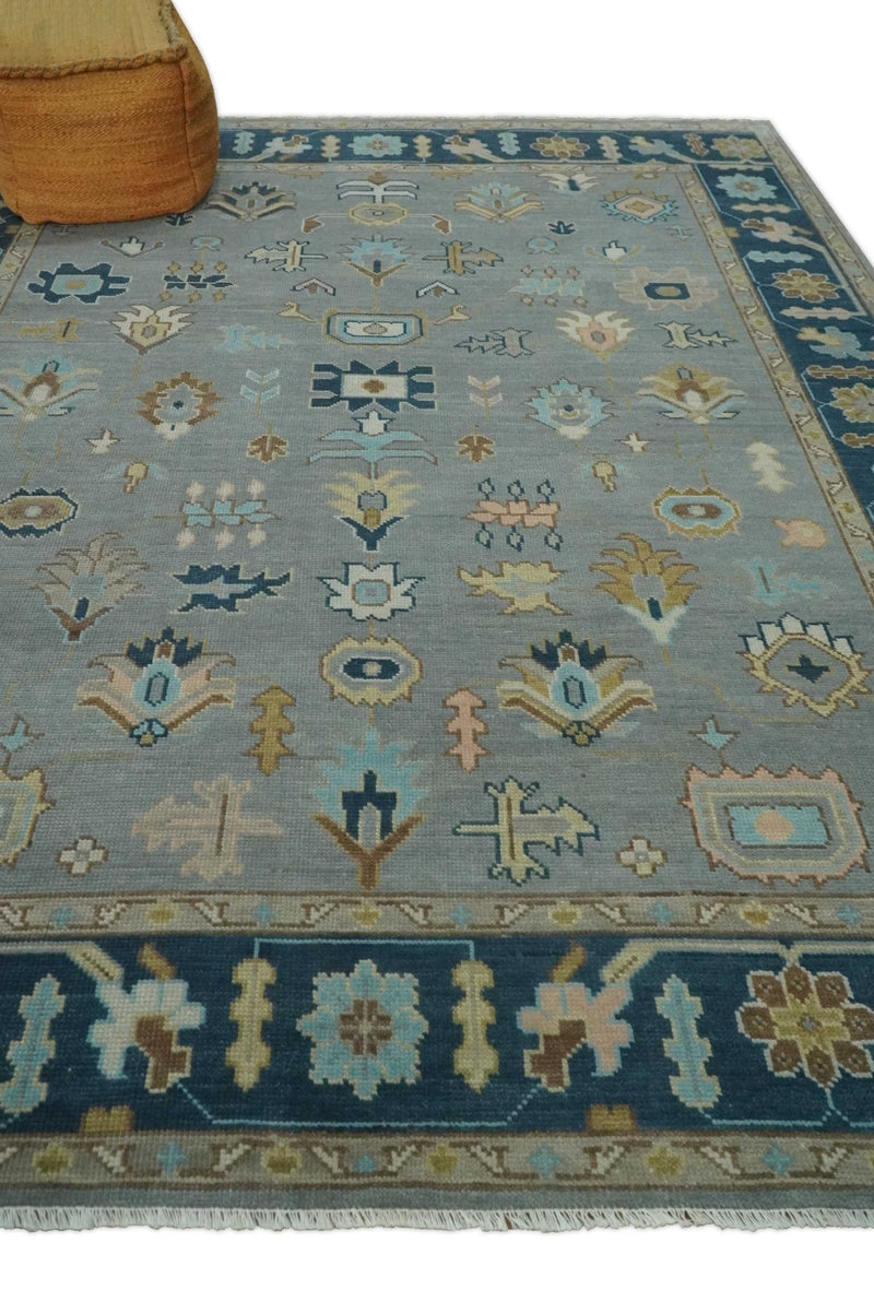 Custom Made Hand knotted Silver and Blue Traditional Oushak wool Area Rug - The Rug Decor