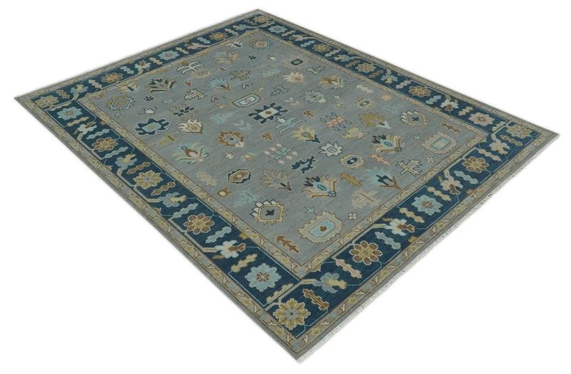 Custom Made Hand knotted Silver and Blue Traditional Oushak wool Area Rug - The Rug Decor