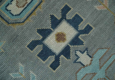 Custom Made Hand knotted Silver and Blue Traditional Oushak wool Area Rug - The Rug Decor