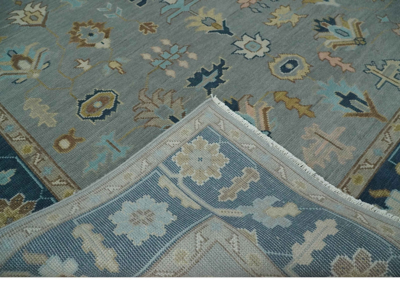 Custom Made Hand knotted Silver and Blue Traditional Oushak wool Area Rug - The Rug Decor