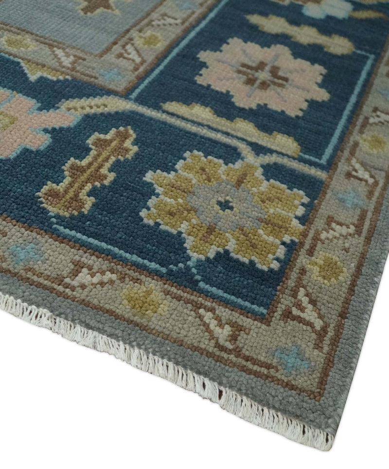 Custom Made Hand knotted Silver and Blue Traditional Oushak wool Area Rug - The Rug Decor