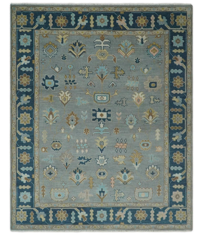 Custom Made Hand knotted Silver and Blue Traditional Oushak wool Area Rug - The Rug Decor