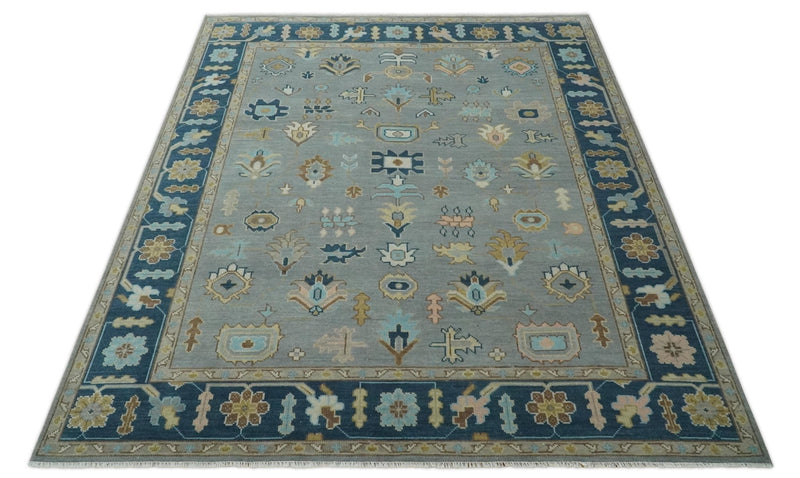 Custom Made Hand knotted Silver and Blue Traditional Oushak wool Area Rug - The Rug Decor