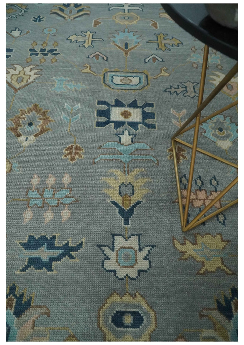 Custom Made Hand knotted Silver and Blue Traditional Oushak wool Area Rug - The Rug Decor