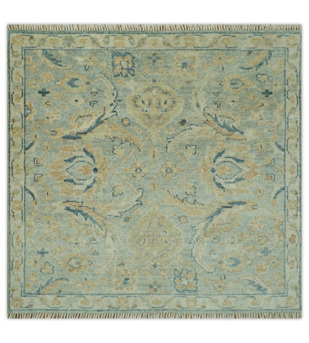 Custom Made Hand Knotted Silver and Blue Traditional Oushak Wool Rug - The Rug Decor