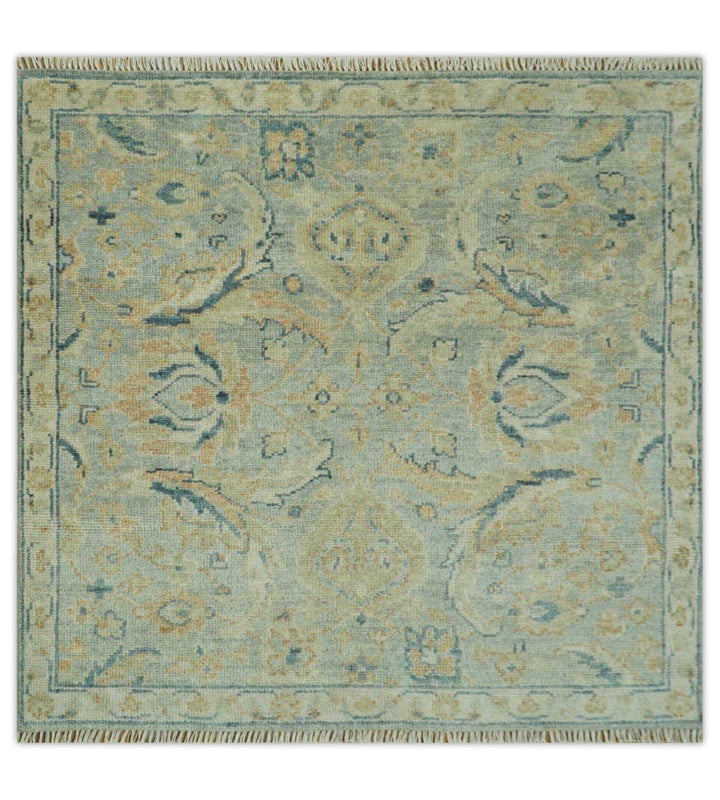 Custom Made Hand Knotted Silver and Blue Traditional Oushak Wool Rug - The Rug Decor