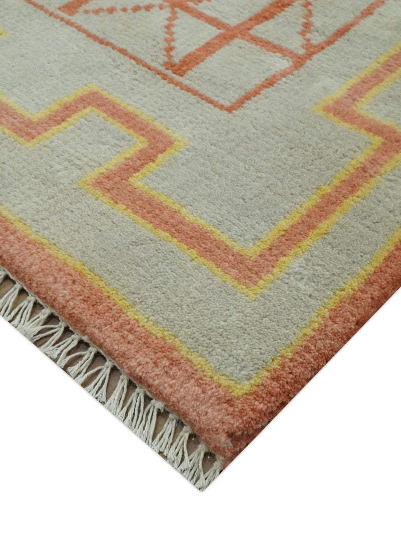 Custom Made Hand Knotted Silver, Peach and Mustard Southwestern wool area rug - The Rug Decor