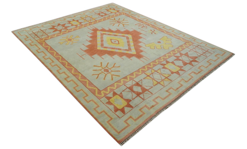 Custom Made Hand Knotted Silver, Peach and Mustard Southwestern wool area rug - The Rug Decor