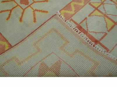 Custom Made Hand Knotted Silver, Peach and Mustard Southwestern wool area rug - The Rug Decor