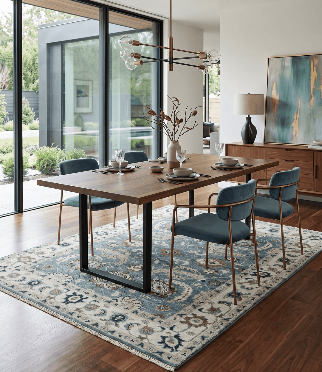 Custom Made Hand Knotted Teal and Ivory Traditional Antique Style Wool Area Rug - The Rug Decor
