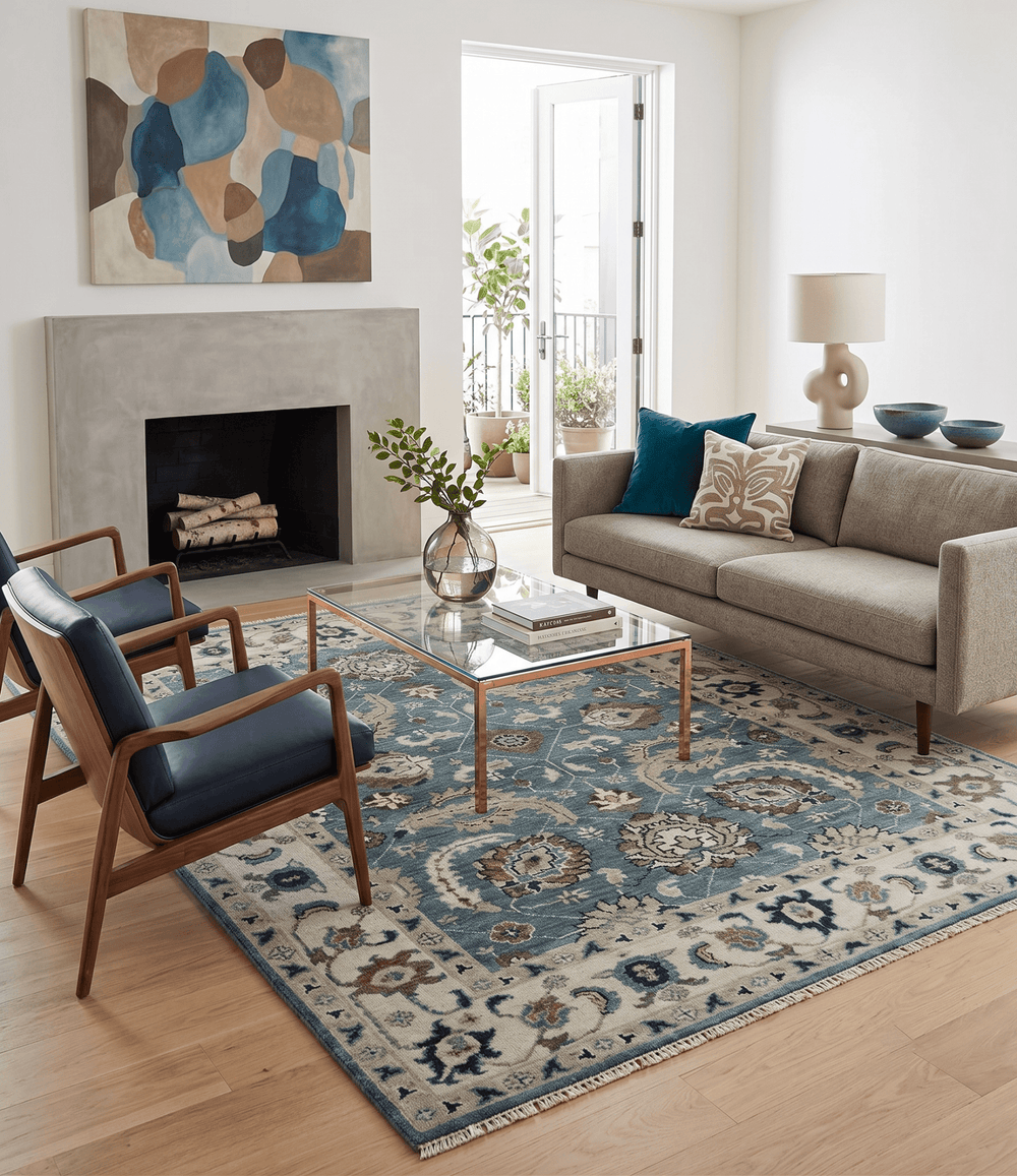 Custom Made Hand Knotted Teal and Ivory Traditional Antique Style Wool Area Rug - The Rug Decor