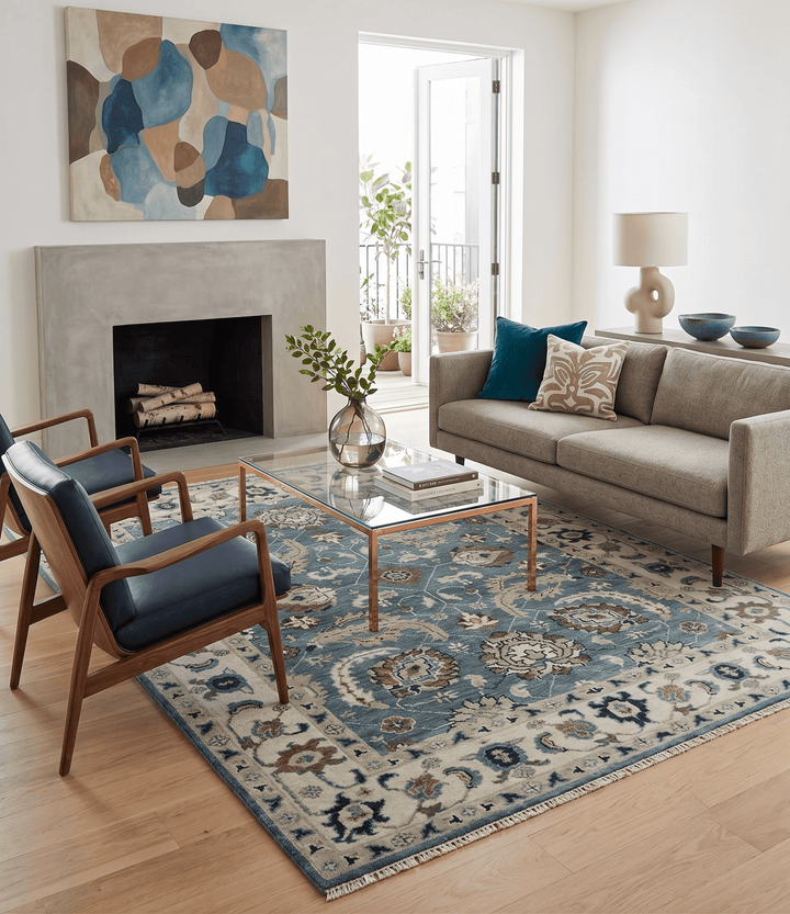 Custom Made Hand Knotted Teal and Ivory Traditional Antique Style Wool Area Rug - The Rug Decor