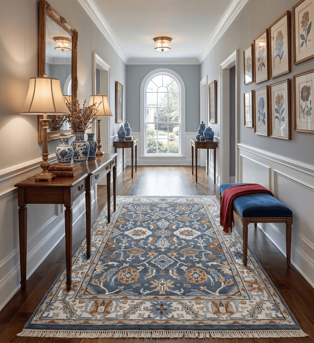 Custom Made Hand Knotted Teal, Blue and Ivory Traditional Oushak Wool Area Rug - The Rug Decor