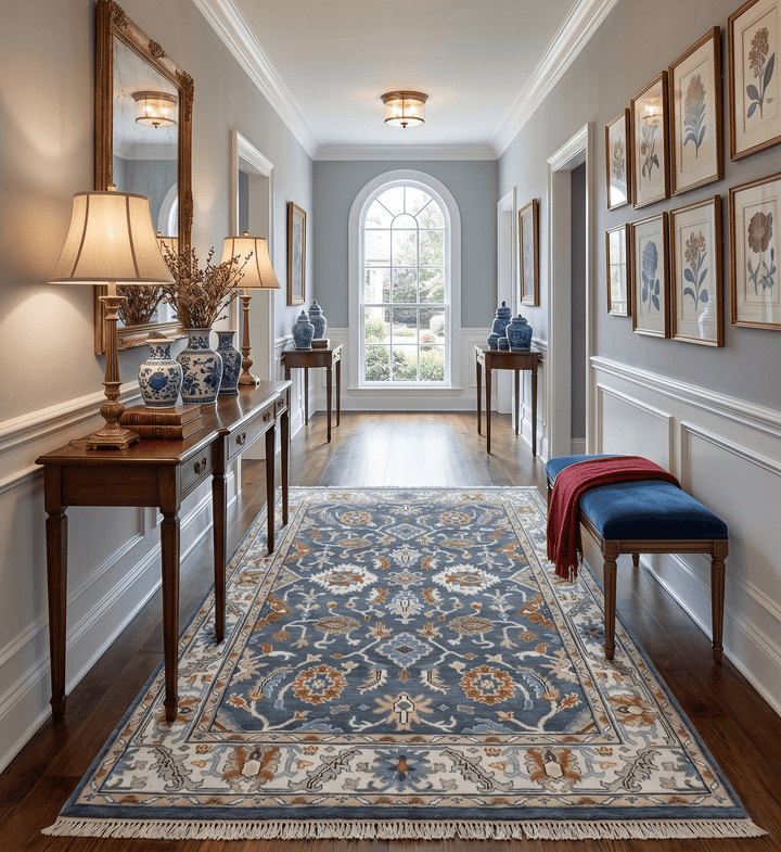 Custom Made Hand Knotted Teal, Blue and Ivory Traditional Oushak Wool Area Rug - The Rug Decor