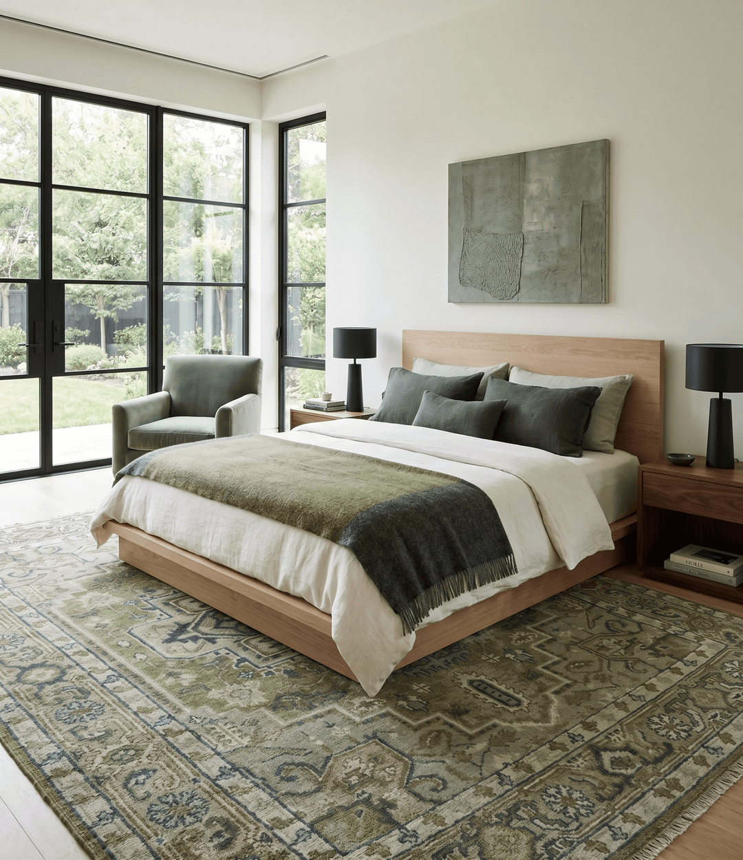 Custom Made Hand Knotted Traditional Green, Silver and Charcoal wool area rug - The Rug Decor