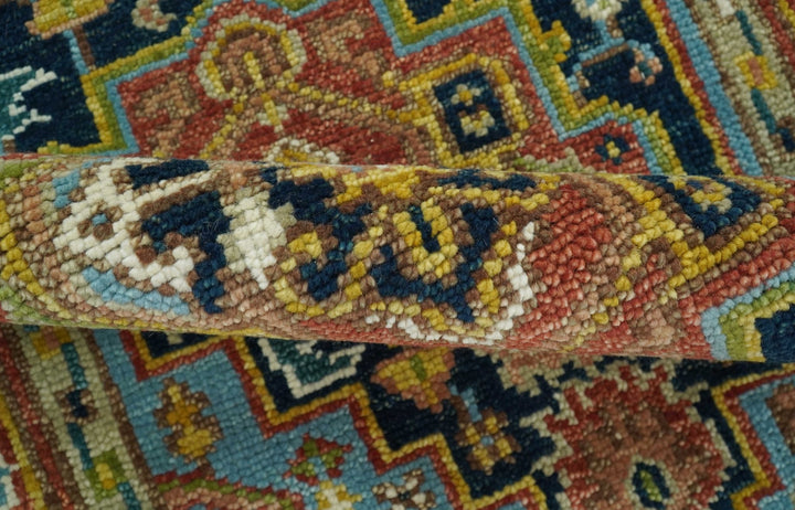 Custom Made Hand Knotted Traditional Rust And Blue Runner Wool Rug - The Rug Decor