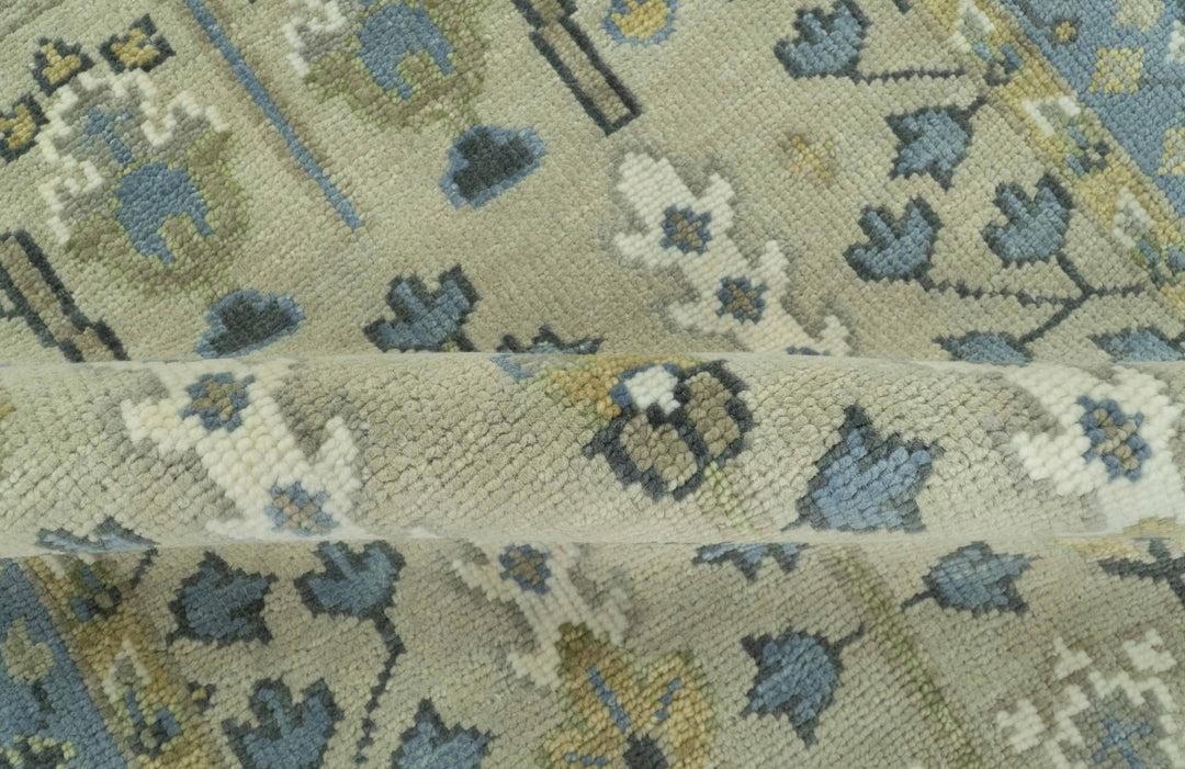 Custom Made Hand Knotted Tree of Life Beige And Blue Runner Wool Rug - The Rug Decor