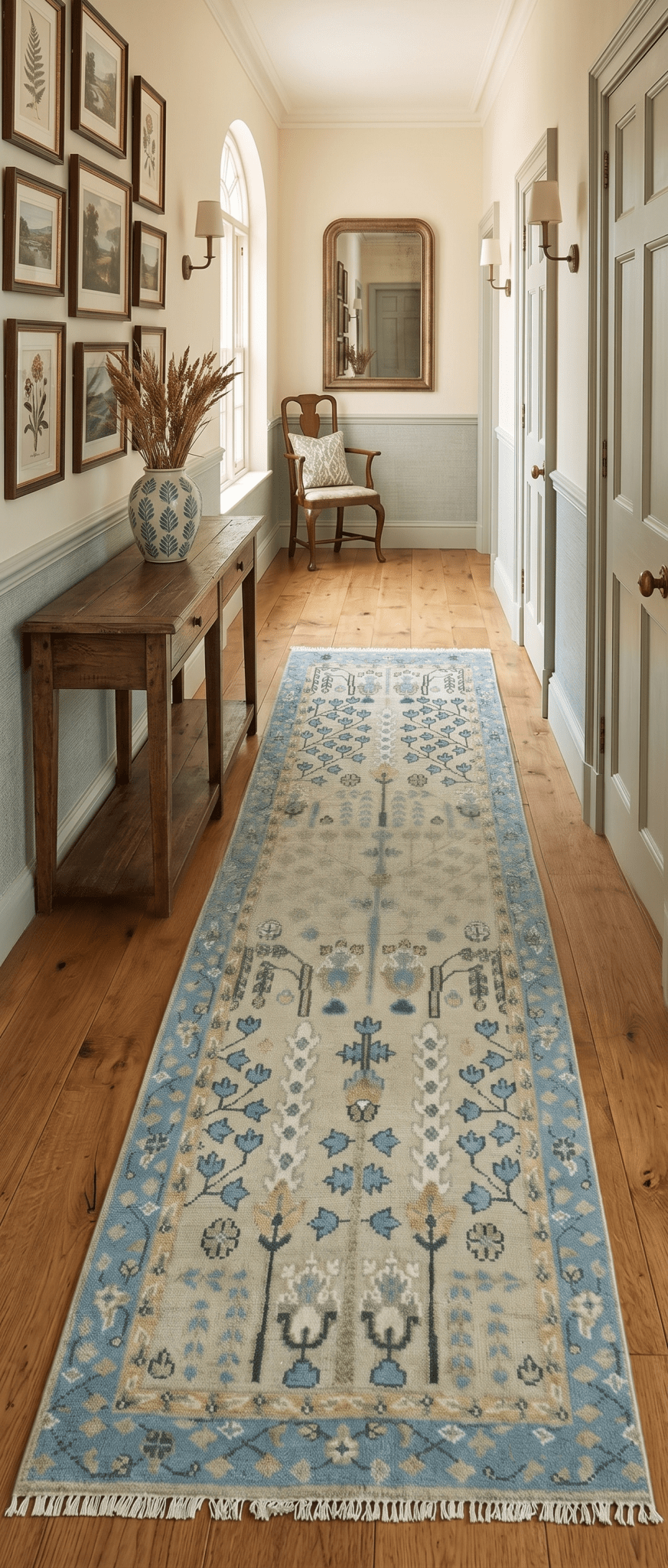 Custom Made Hand Knotted Tree of Life Beige And Blue Runner Wool Rug - The Rug Decor