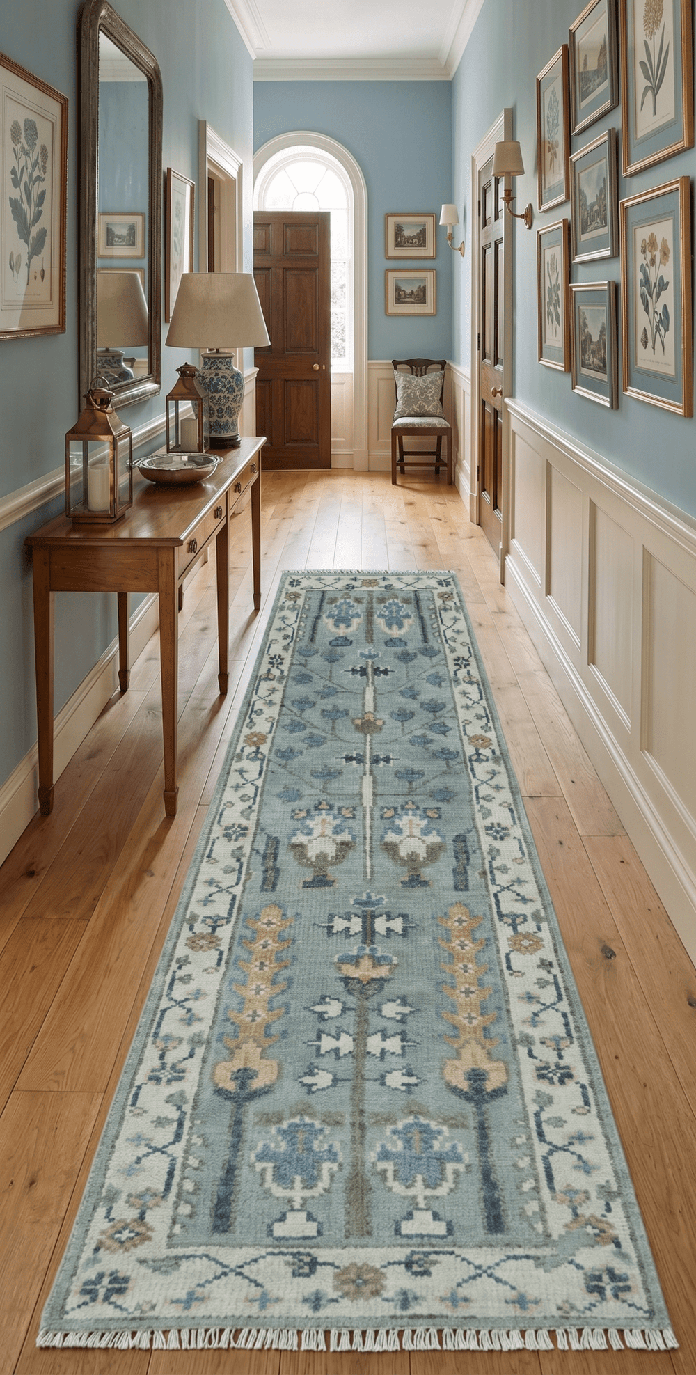 Custom Made Hand Knotted Tree of life Blue And Ivory Runner Wool Rug - The Rug Decor