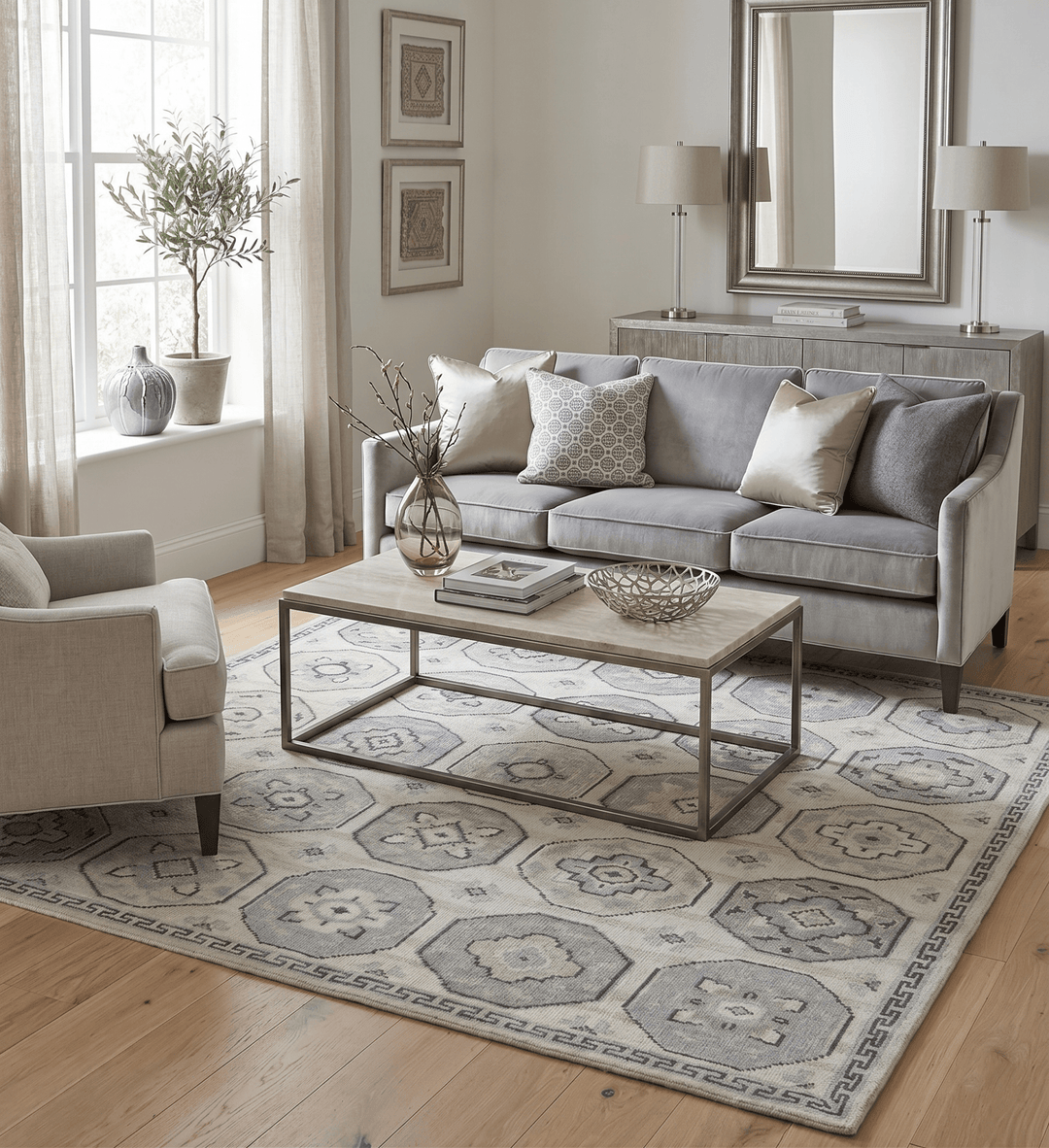 Custom Made Hand Knotted Turkish Beige and Gray Area Wool Rug - The Rug Decor