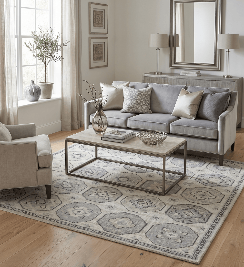 Custom Made Hand Knotted Turkish Beige and Gray Area Wool Rug - The Rug Decor