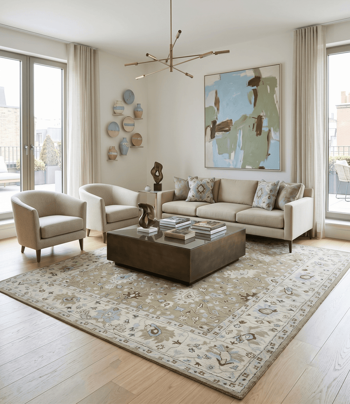 Custom Made Hand Tufted Earthy Camel and Beige Traditional Wool Oushak Rug - The Rug Decor